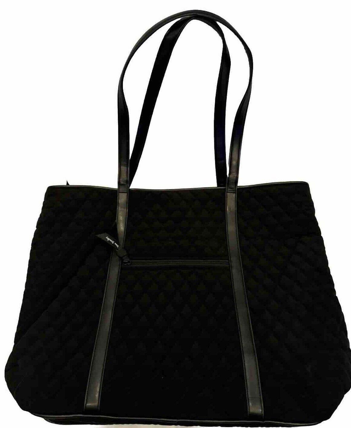 Vera Bradley™ Classic BLACK Quilted Fabric Tote/Handbag/Shoulder Bag-Rose Lining