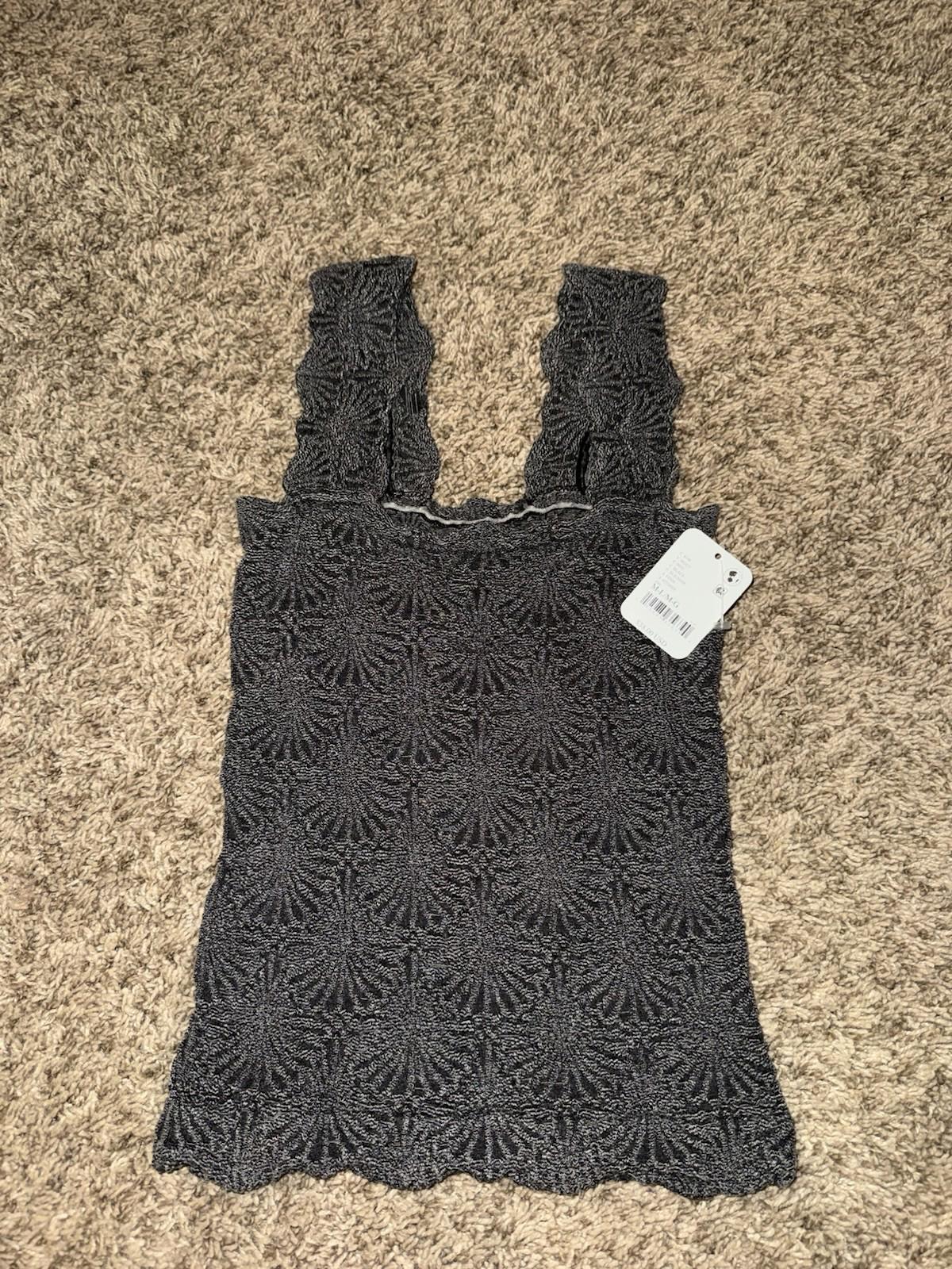 NEW! FREE PEOPLE Stretch Fit Love Letter Cami Women's Sz M-L Black NWT