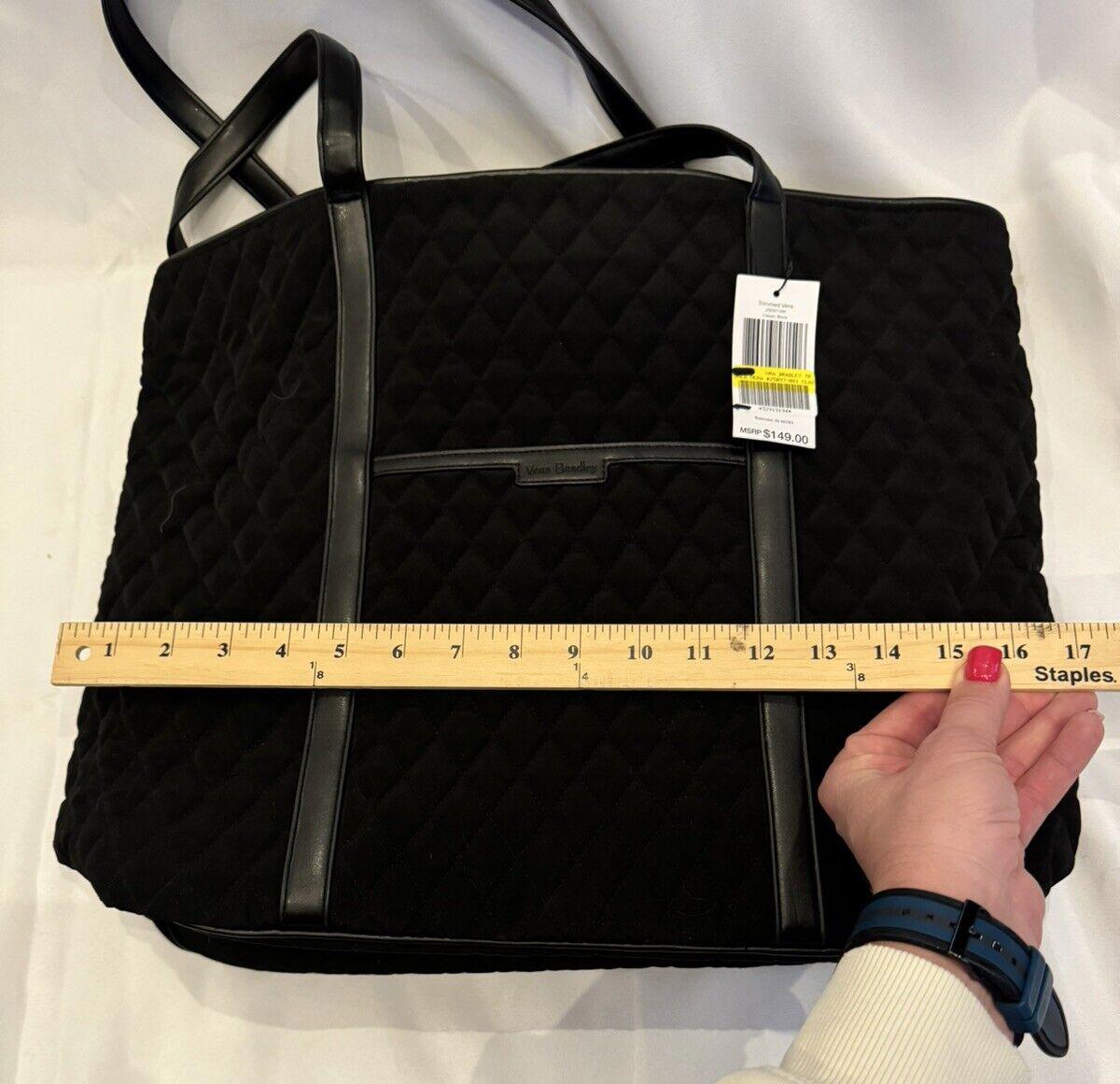 Vera Bradley™ Classic BLACK Quilted Fabric Tote/Handbag/Shoulder Bag-Rose Lining