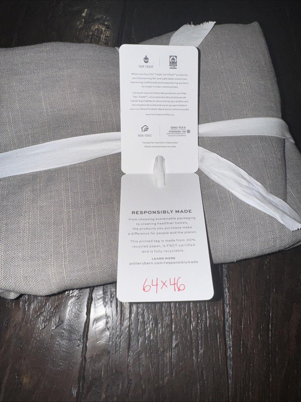 Pottery Barn Emery Linen Blackout Curtain 64x56 Gray 3 in 1 Pole Top NEW