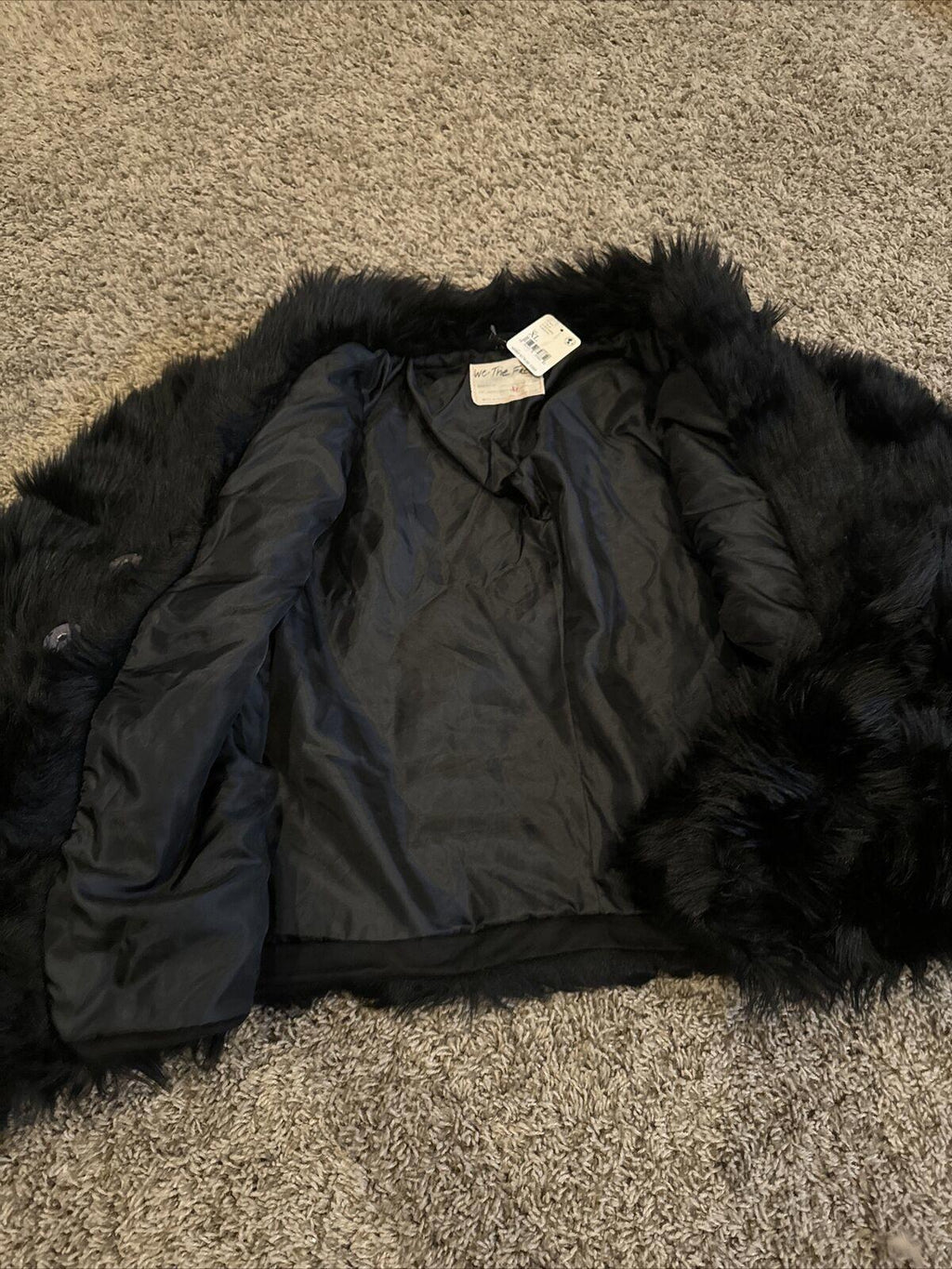 Free People All night faux fur black jacket medium new