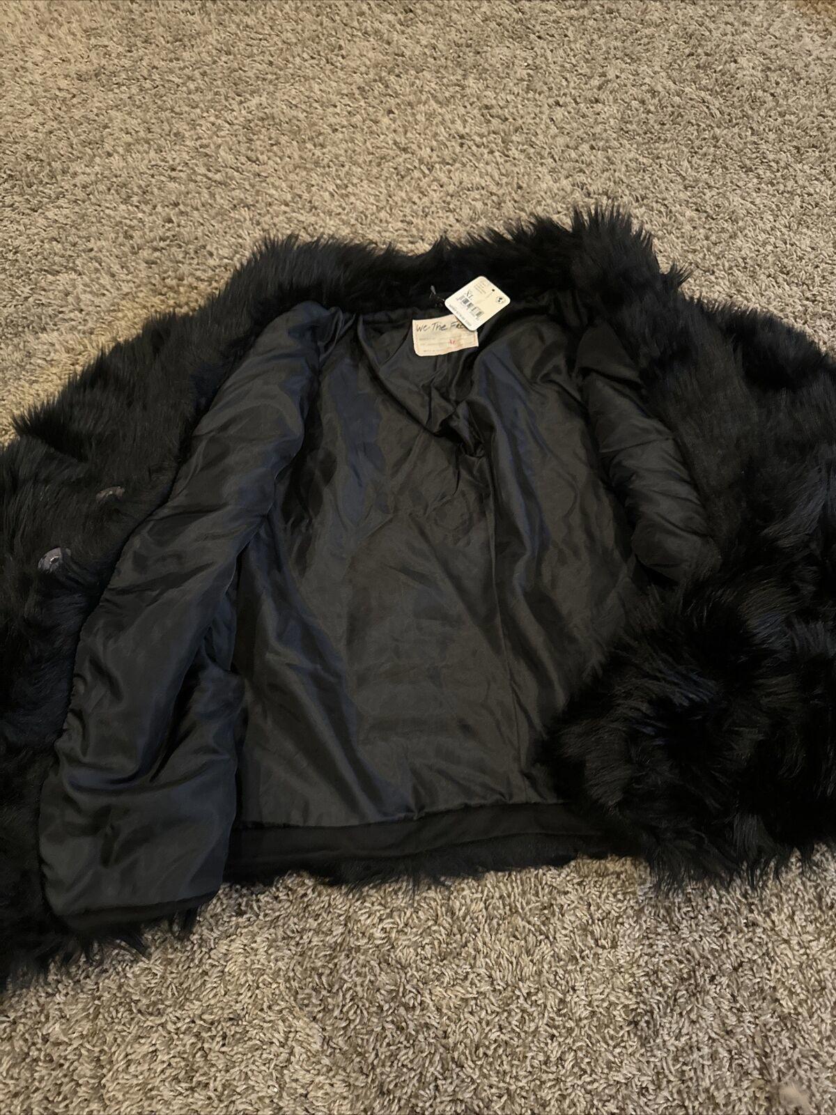 Free People All night faux fur black jacket medium new