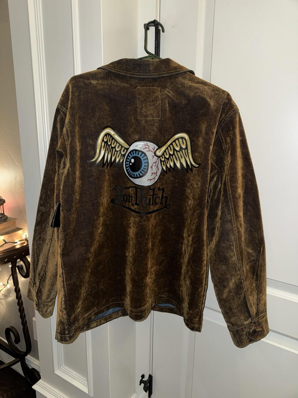 NEW Von Dutch Originals brown flocked chore denim jacket Medium NWT