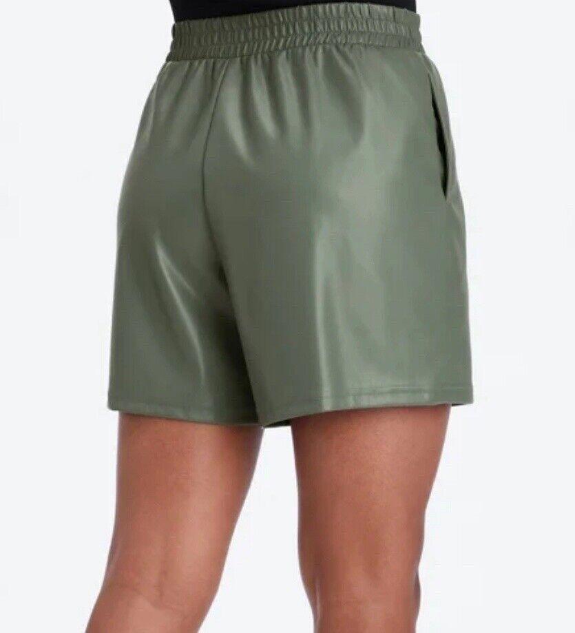 Fabletics Women's Vegan Leather High waisted Shorts Smoke green L NWT Stretch