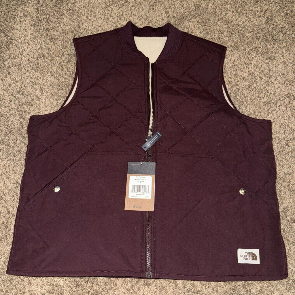 THE NORTH FACE CUCHILLO REVERSIBLE SHERPA LINED VEST Women's Size XL Root Brown