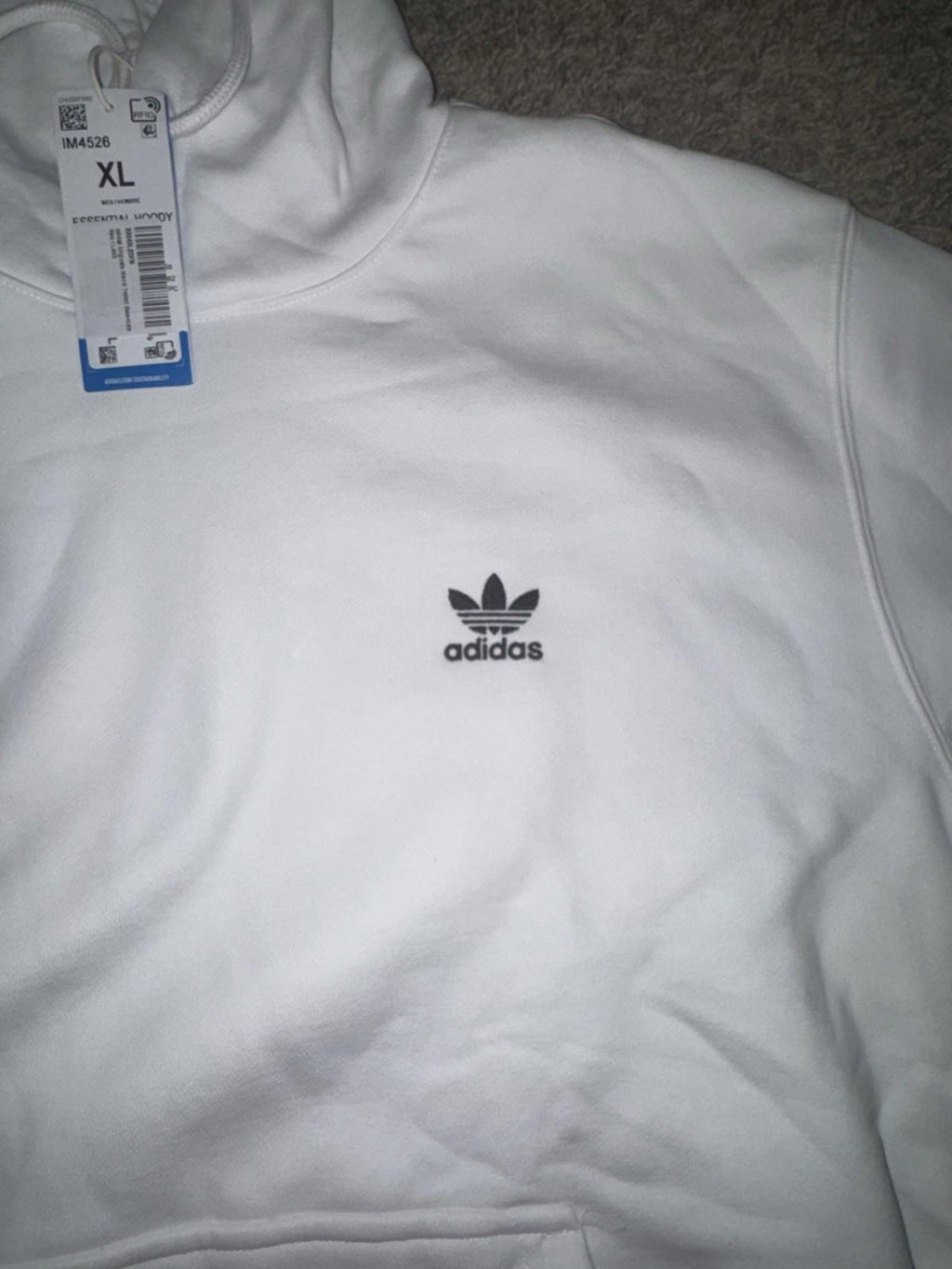 NEW adidas men Trefoil Essentials Hoodie Size XL White - NWT