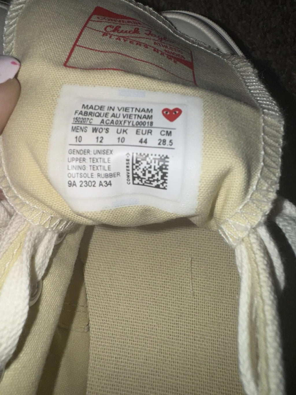 NEW Converse X Comme Des Garcon Play CDG Chuck Taylor Low Cream  12  W / 10 Men