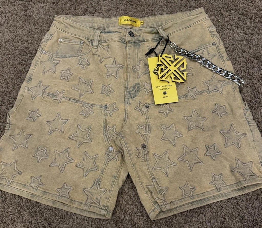 NEW! GUAPI 489OBSDS GUAPI STAR SHORTS NWT Size 38 Muted Yellow Sold out online