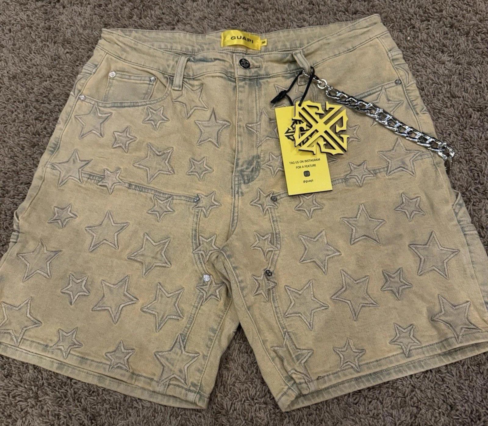 NEW! GUAPI 489OBSDS GUAPI STAR SHORTS NWT Size 38 Muted Yellow Sold out online