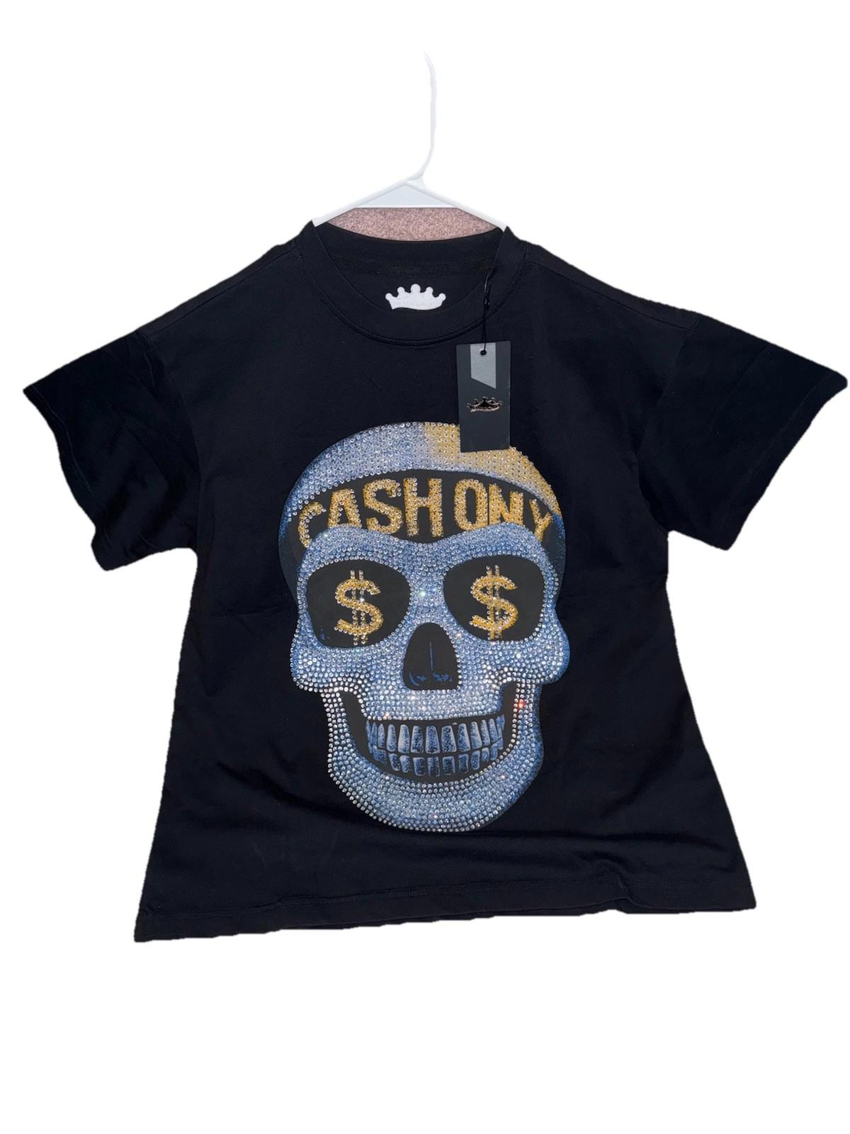 NEW Heads or Tales Rhinestone Half Skull Unisex Short Sleeve Tee Size M NWT