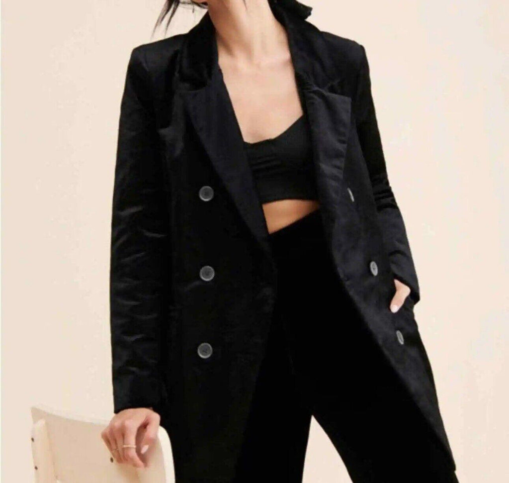 Free People Lux Velvet Cosmo Blazer Black Size S NWT