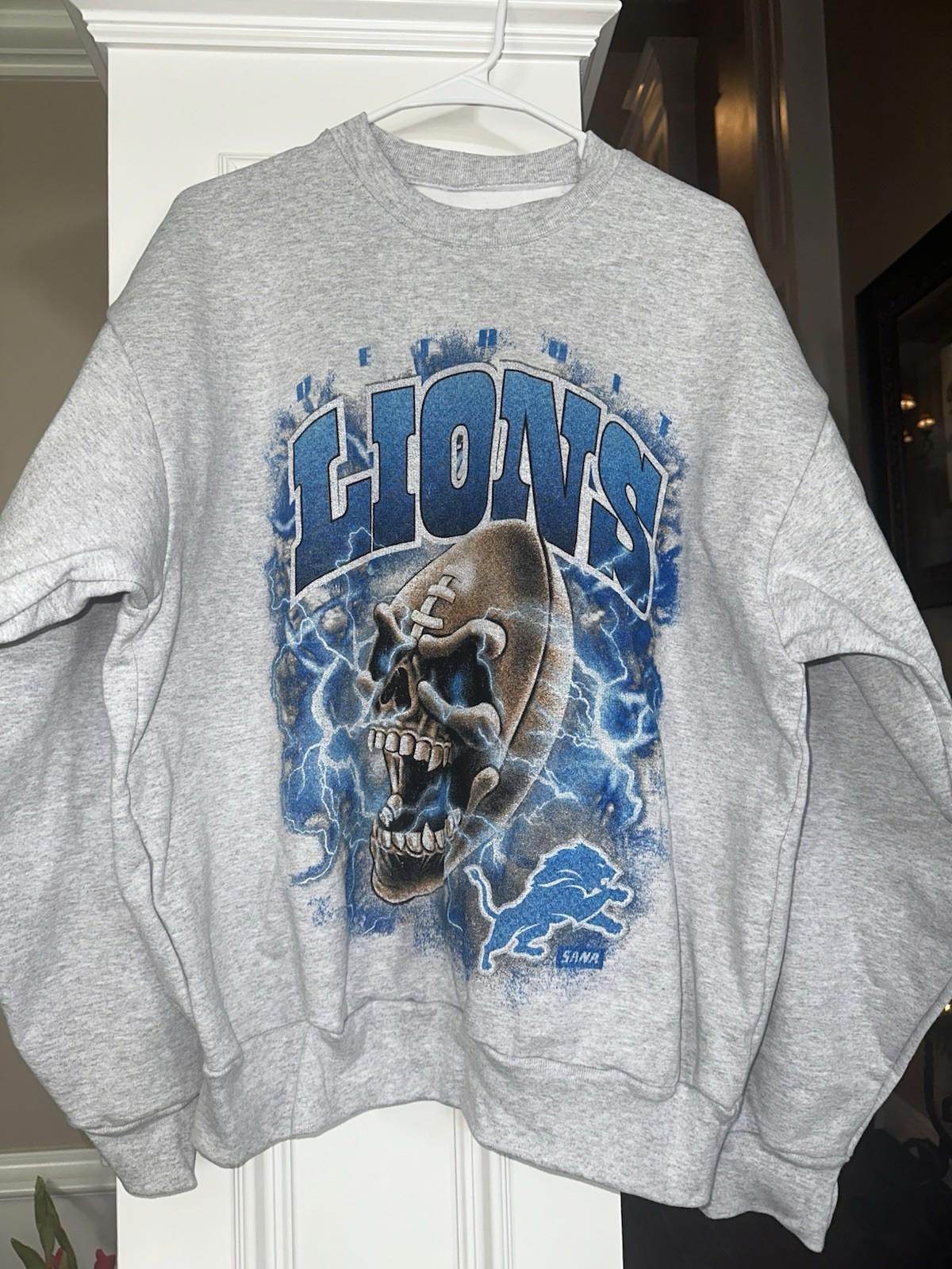 Unisex Gray SANA x Detroit Lions Skull Football Crewneck NFL - Size L NWOT