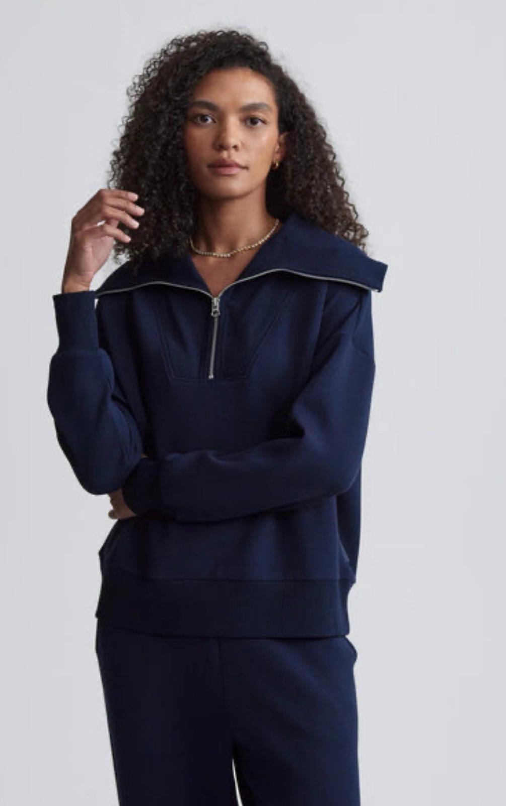 Varley Double Soft Catherine Half Zip Sweat Navy Large NWT $144