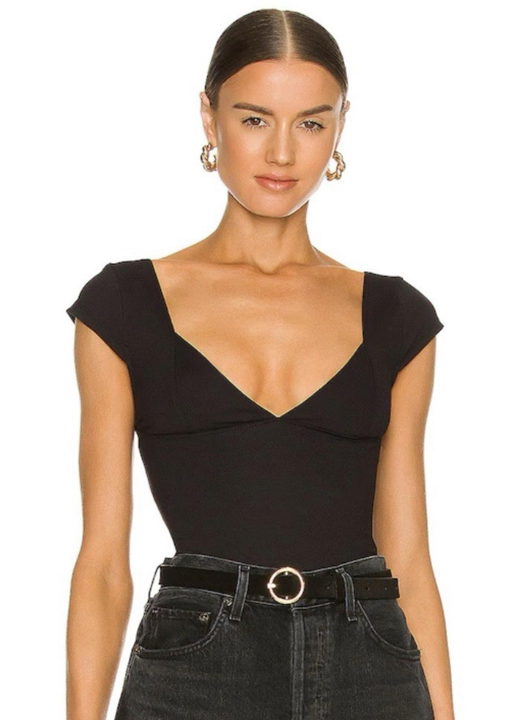 Free People Intimately Duo Corset Cami Top Stretch Black Size M NEW