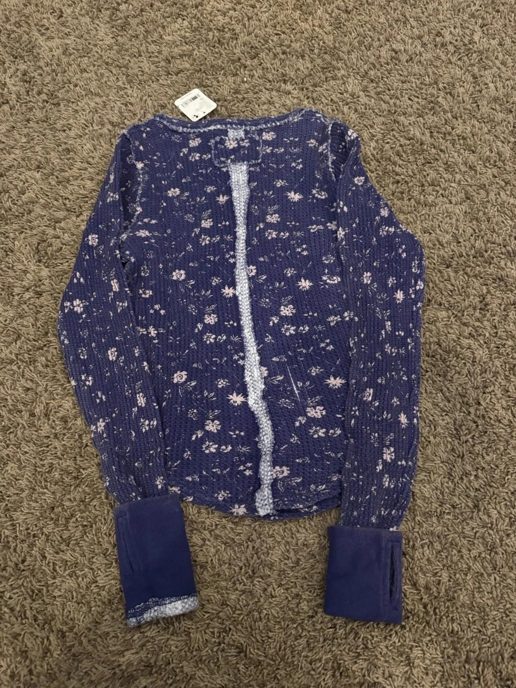 NEW FREE PEOPLE WE THE FREE BLUE FLORAL PRETTY LITTLE THERMAL TOP SHIRT SZ XS
