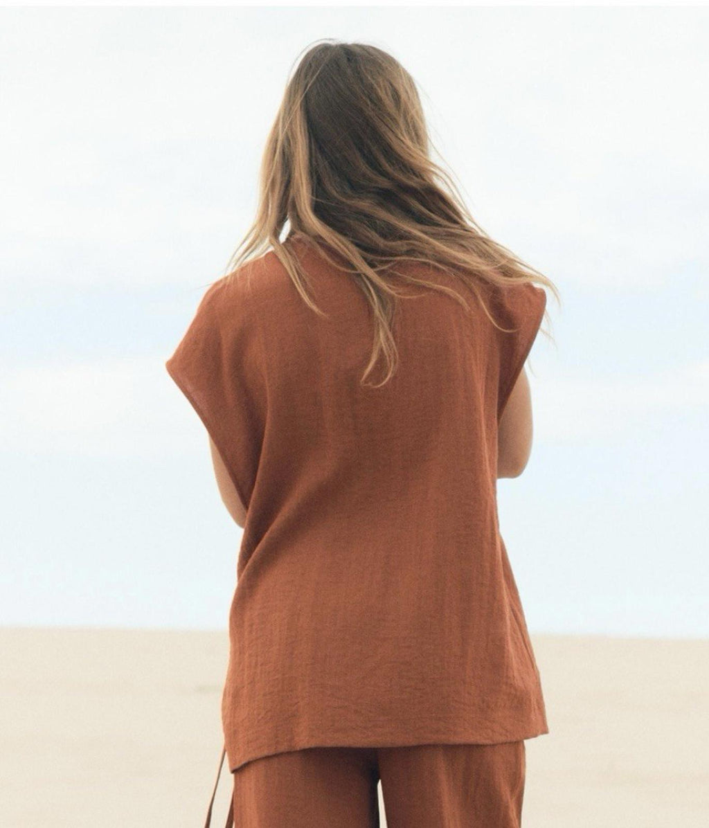 NEW $50 ZARA Linen Blend Orange Sleeveless Kimono Vest Women Size M-L NWT