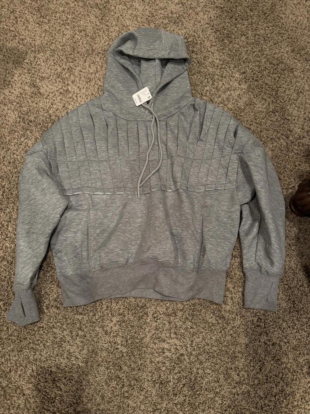 Free People Movement Pick It Up Pleated Knit Insulated Heather Grey Hoodie NEW S