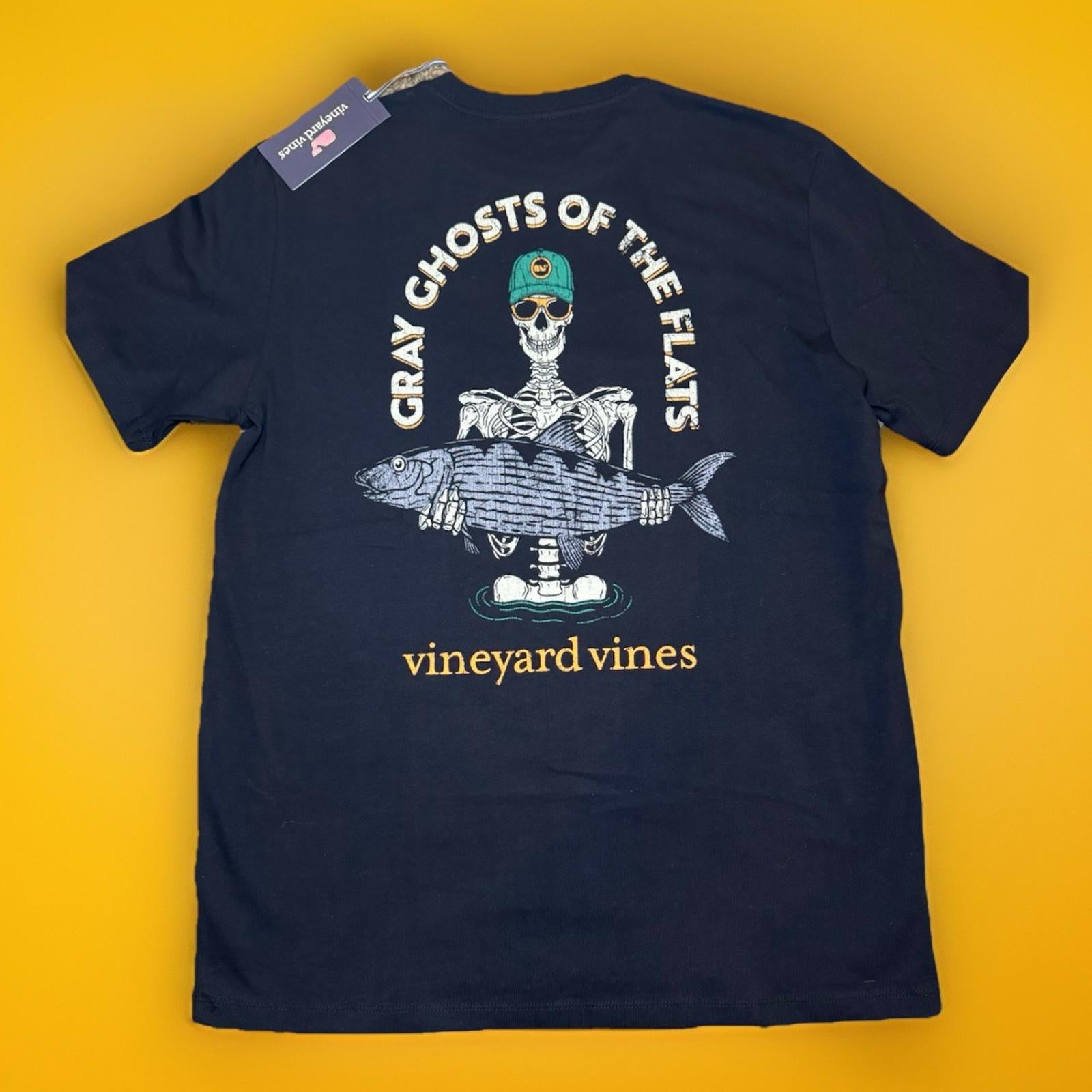 Vineyard Vines Men's Ghost of the Flats Skeleton Pocket Black S/S XL T-Shirt
