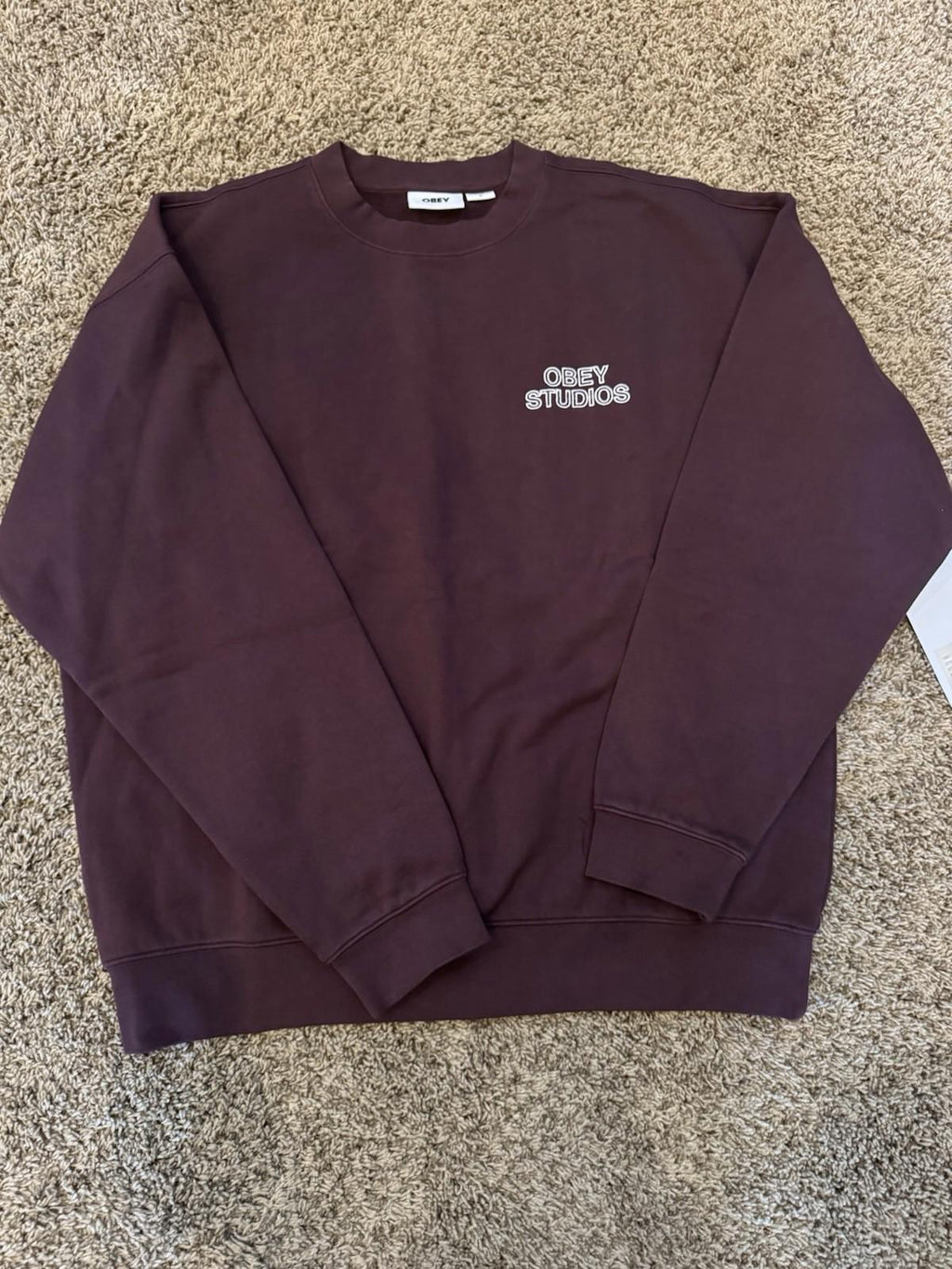 NEW! OBEY STUDIOS FADED CREW Burgundy Winetasting Faded Red Size Medium
