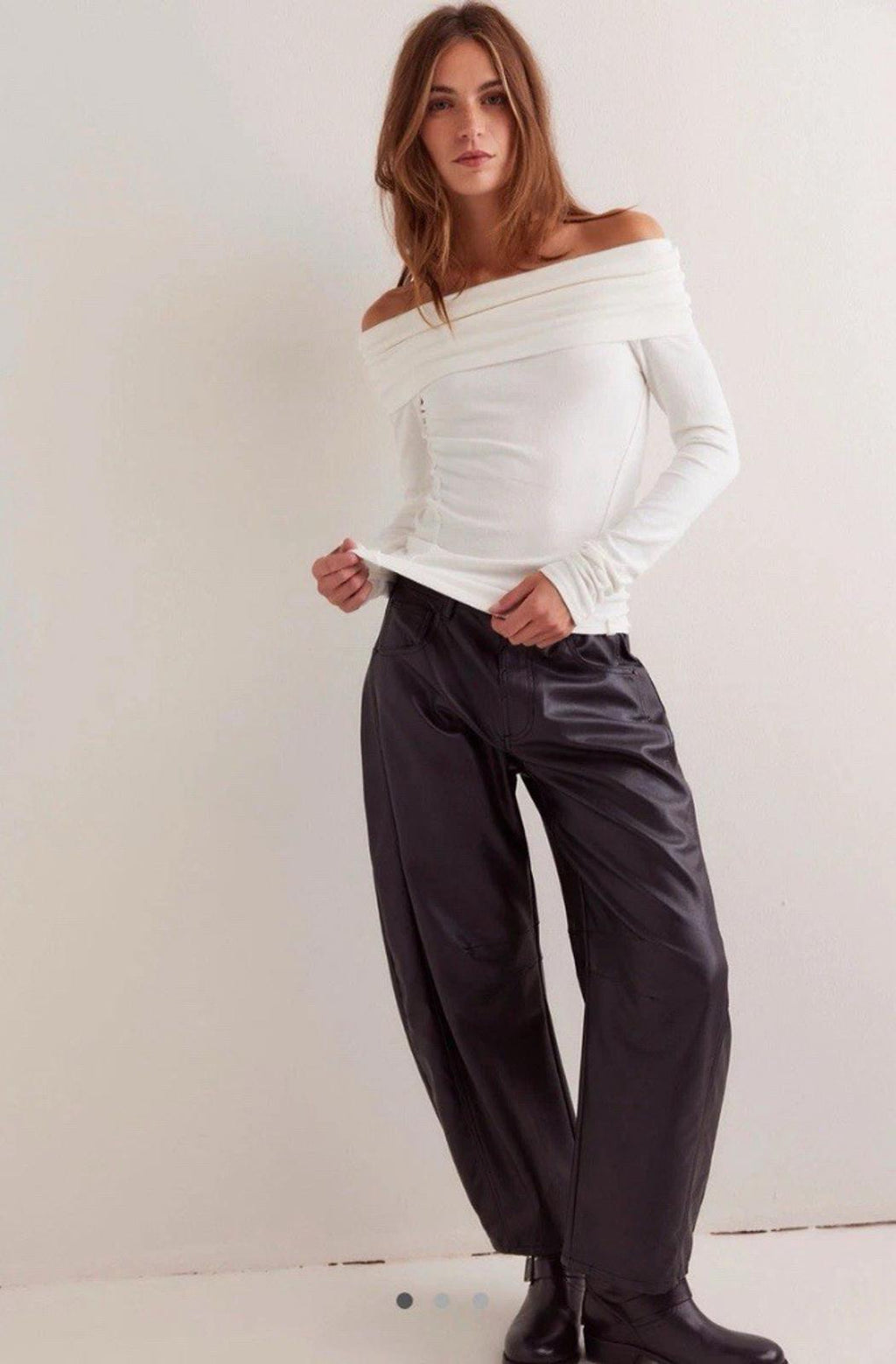 NWT Free People We The Free Iris Off Shoulder Long Sleeve Layer Top Ivory $58 XS