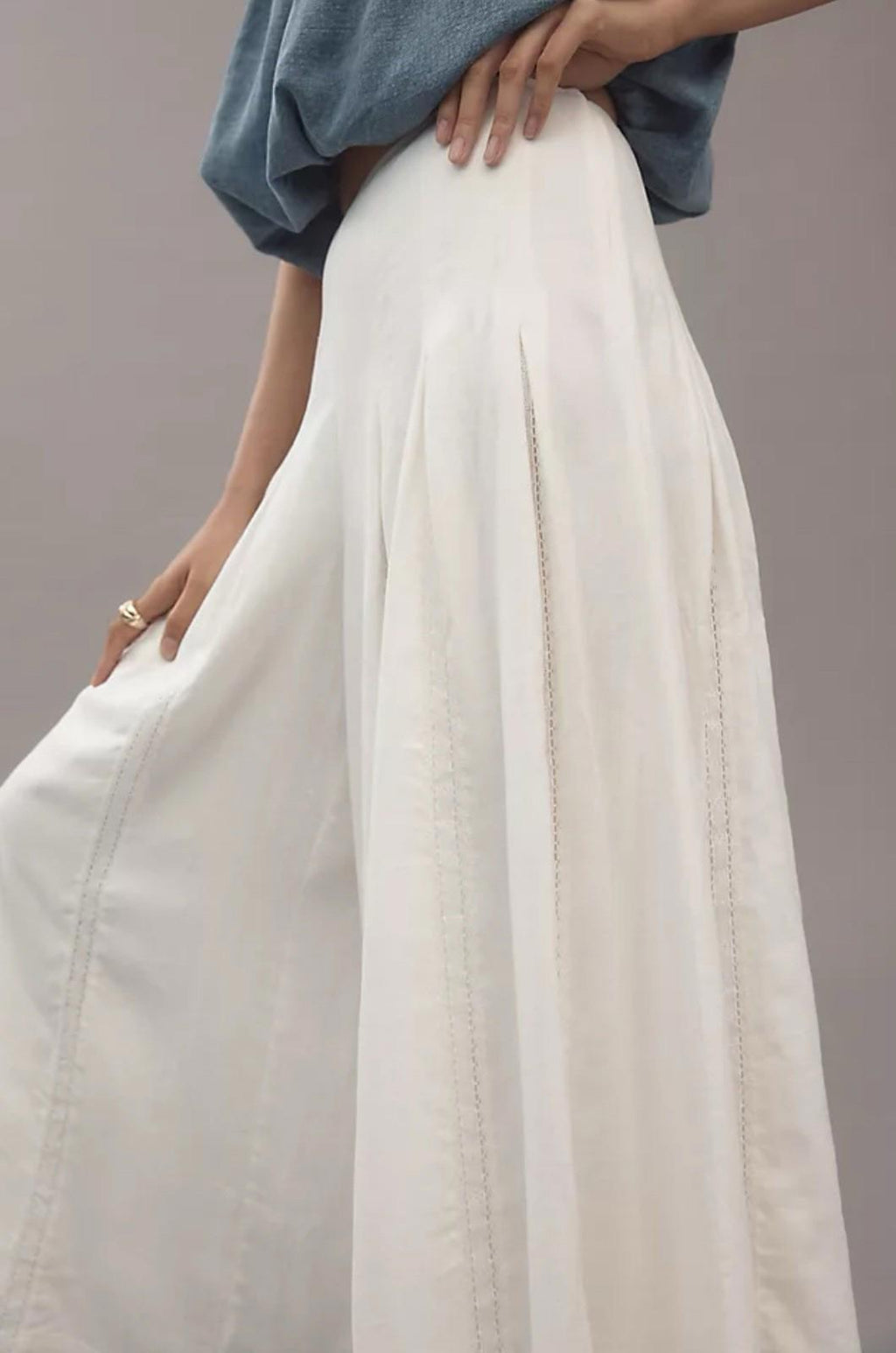 NEW Anthropologie Pants Womens White Wide Leg Linen Blend Pleated NWT Size 4