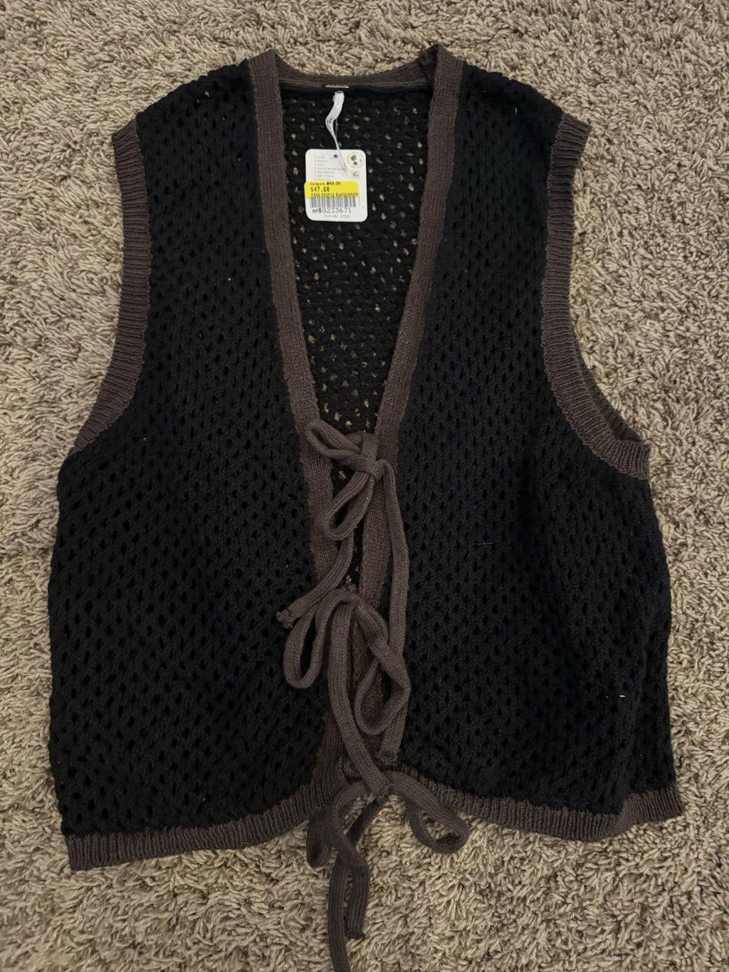 NWT Medium Free People  Festival Crochet Vest New Black Brown