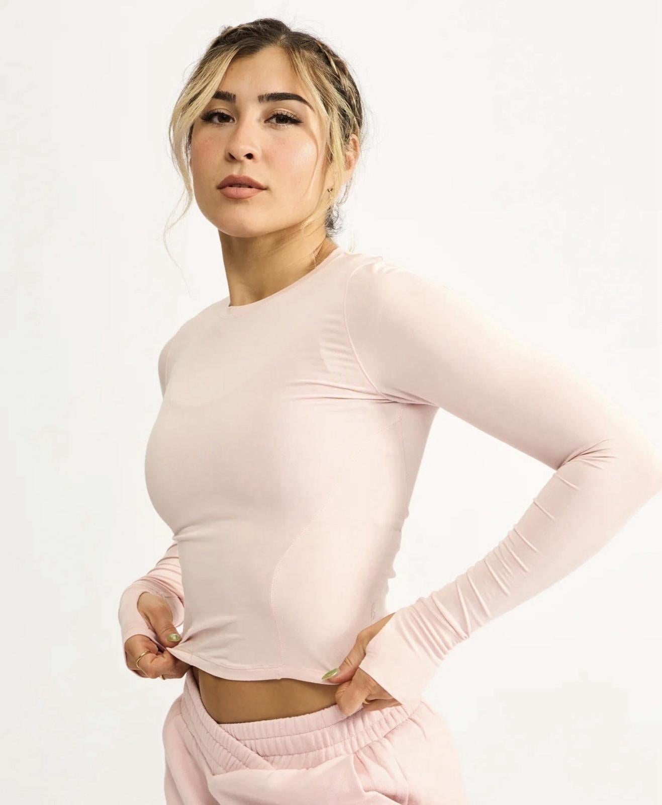 NEW Buffbunny Women's HALO LONG SLEEVE BABY TEE In Pink LOVE STORY NWT SMALL