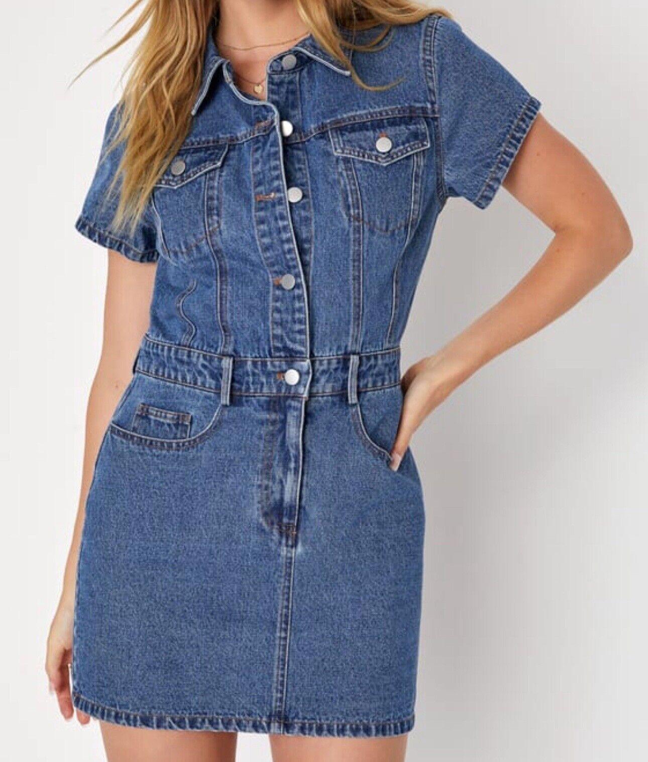 Lulu’s Ready to Charm Short Sleeve Denim Mini Dress Sz Small