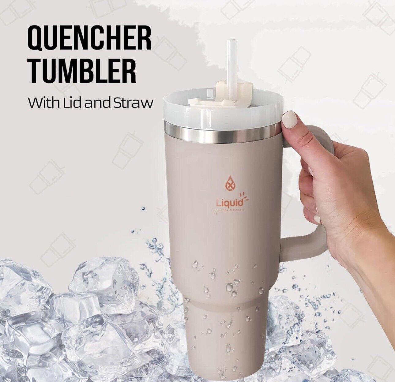 NEW! 40 Oz Tumbler With Handle And Straw Lid Leak Proof. Ivory Color NEW!