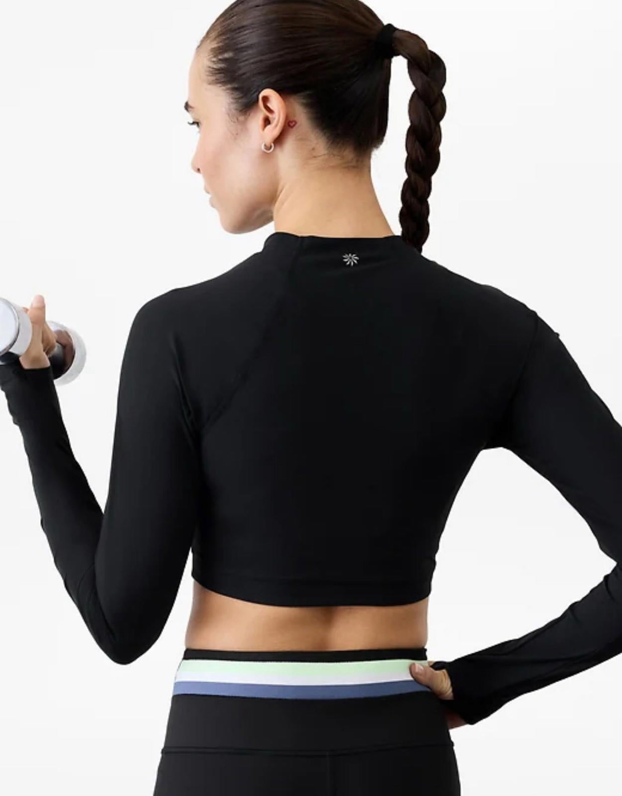 NEW Athleta SMALL Crosstrain Ultra Crop Top, Black Fitted Shirt Workout Running