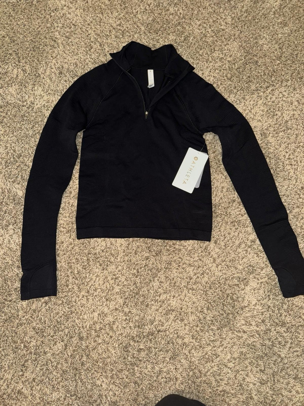 NWT Athleta Flurry 1/2 Half Zip Mock Neck Long Sleeve XXS Black