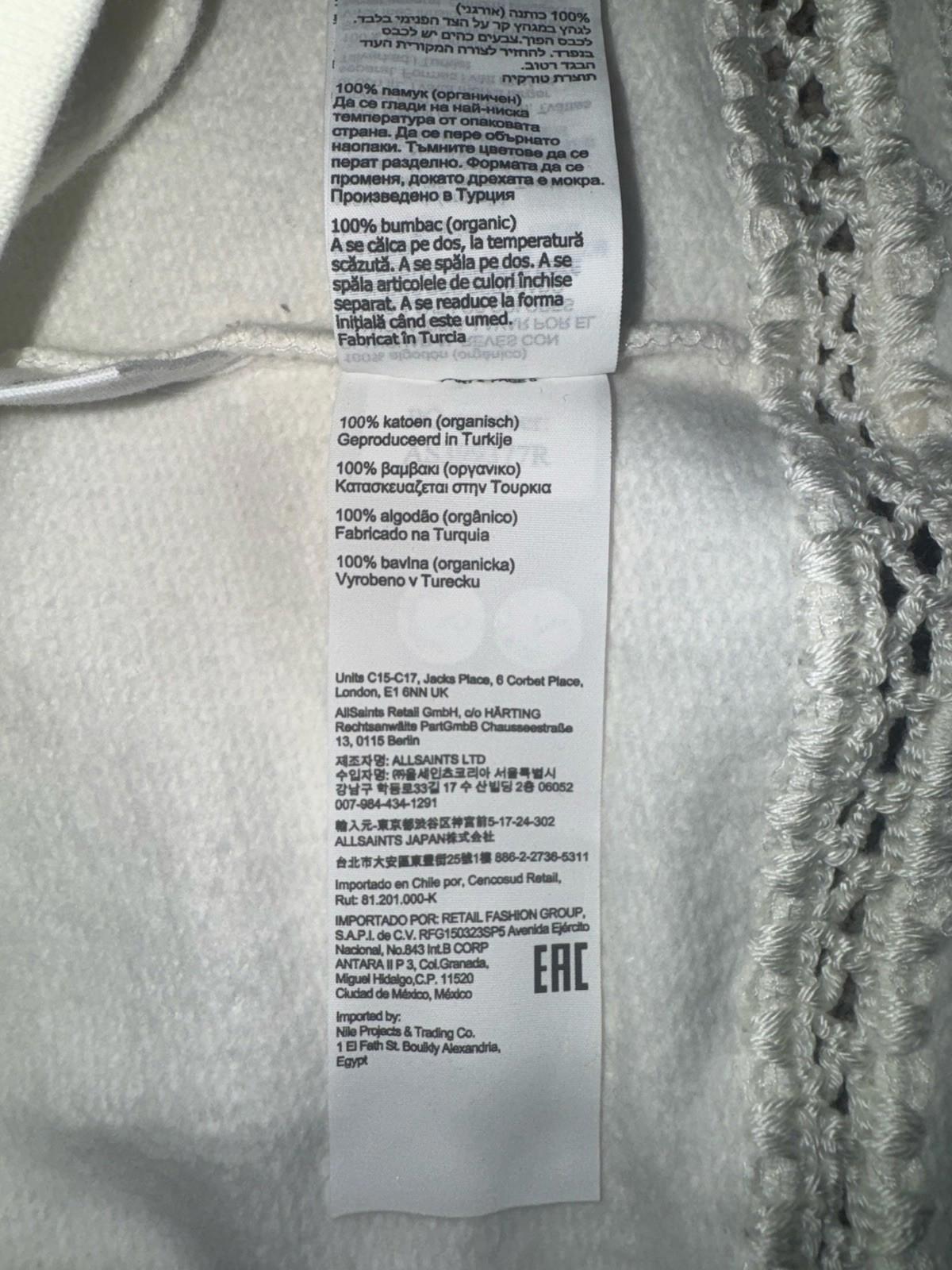 NEW All Saints Womens Ewelina Lila Sweatshirt Crop Chalk White Sleeveless Top LG