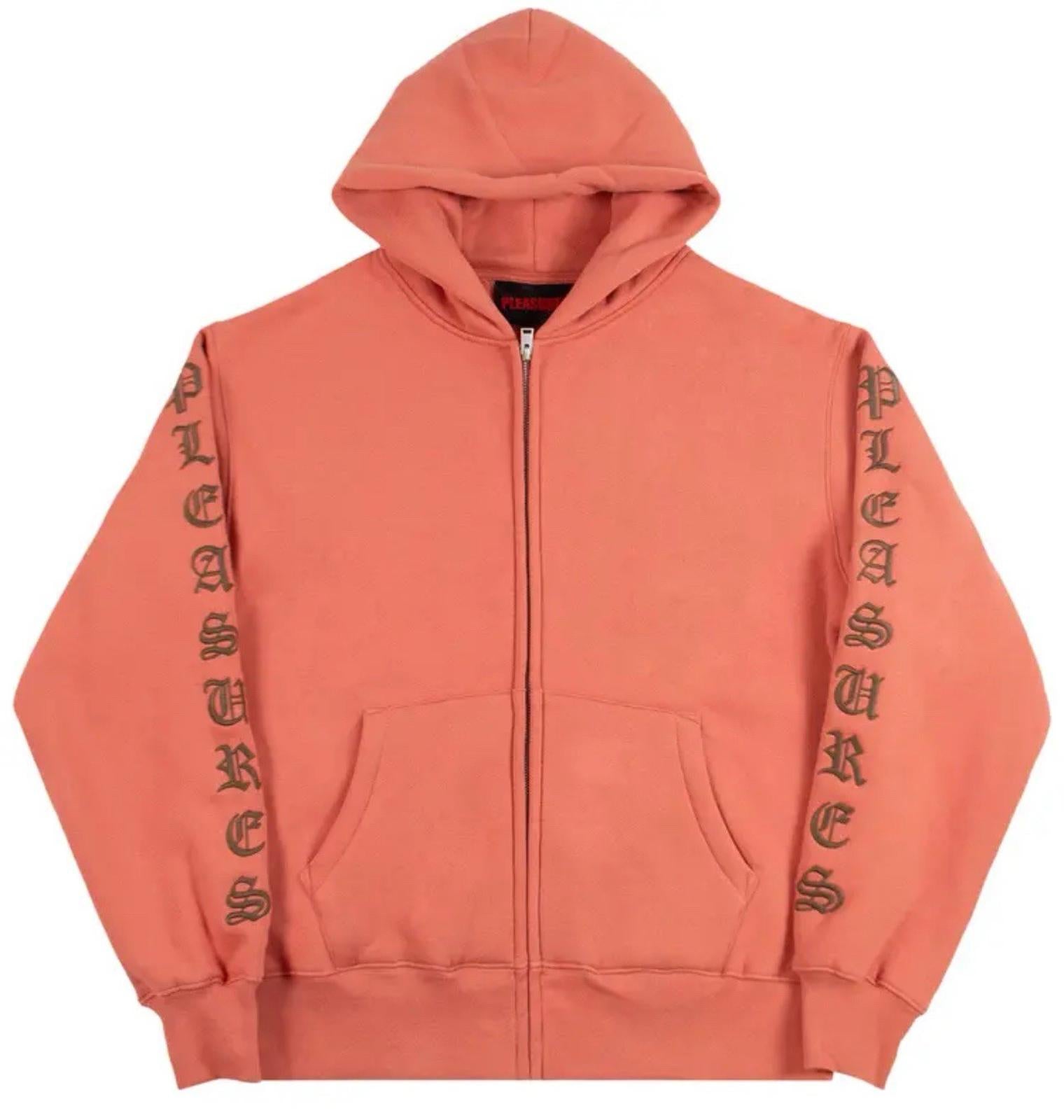Sz XXL Pleasures OE Zip Up Hoodie Natural Old English Brand New Orange