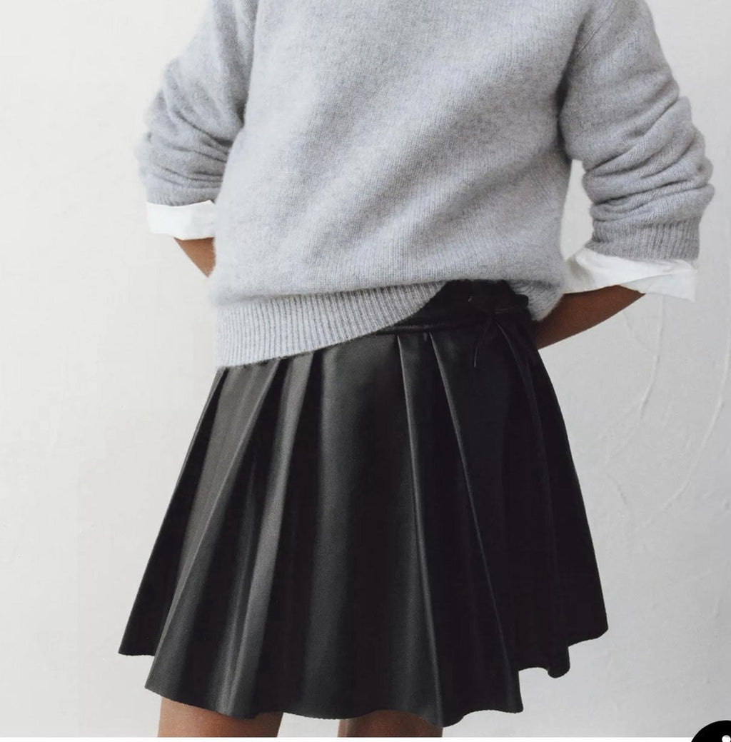 Zara Skirt Girls 13-14 Years Black Pleated Faux Leather Polyurethane Midi Youth