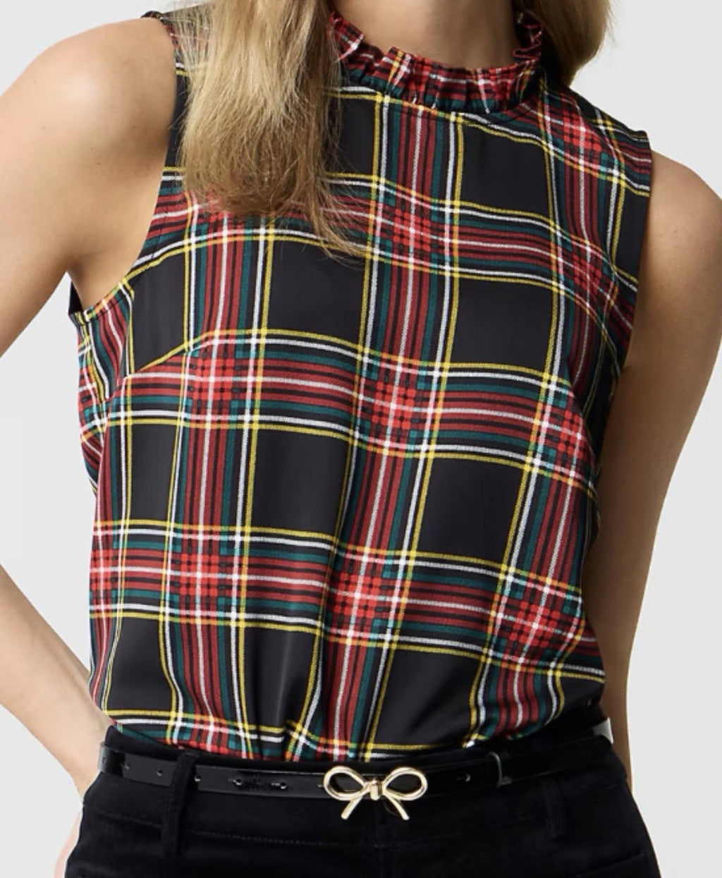 NEW! J.Crew Factory Sleeveless Ruffleneck Top in Stewart Tartan SMALL NWT