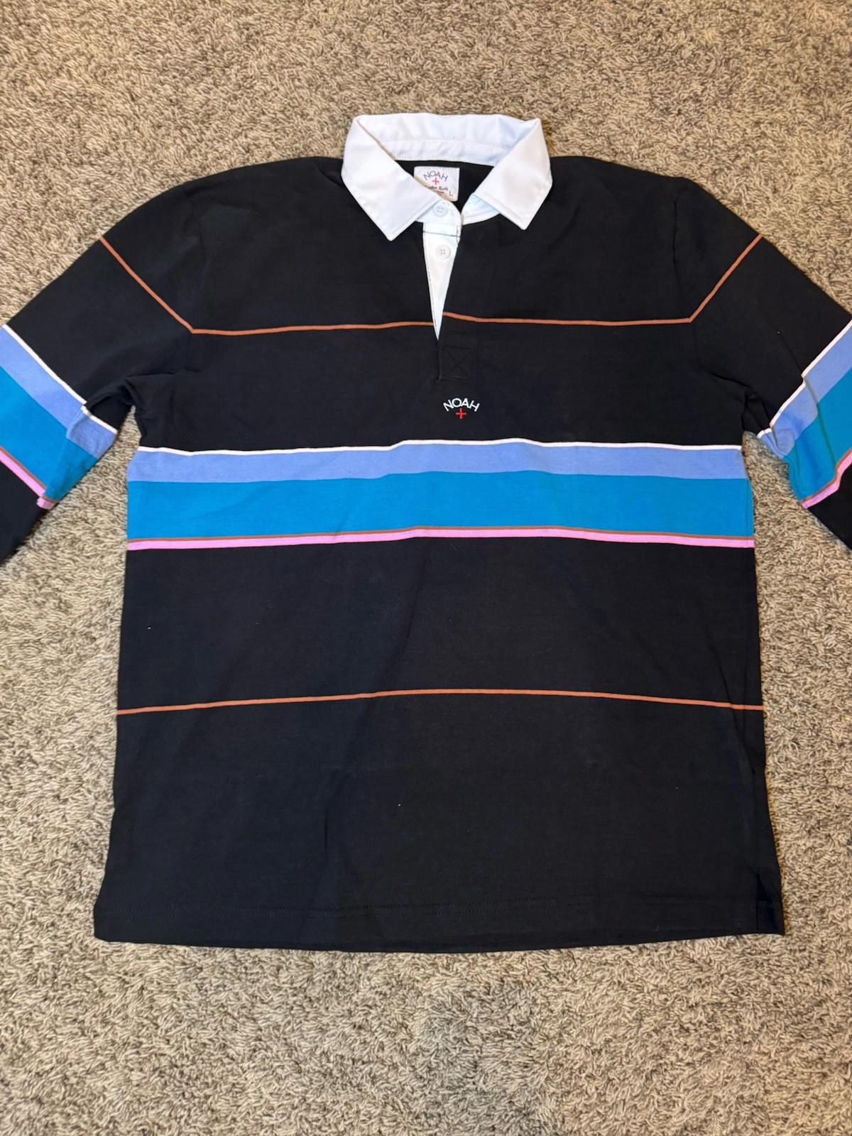 Noah NY Mens Practice Cloth Rugby Shirt LARGE Striped White Collar Logo