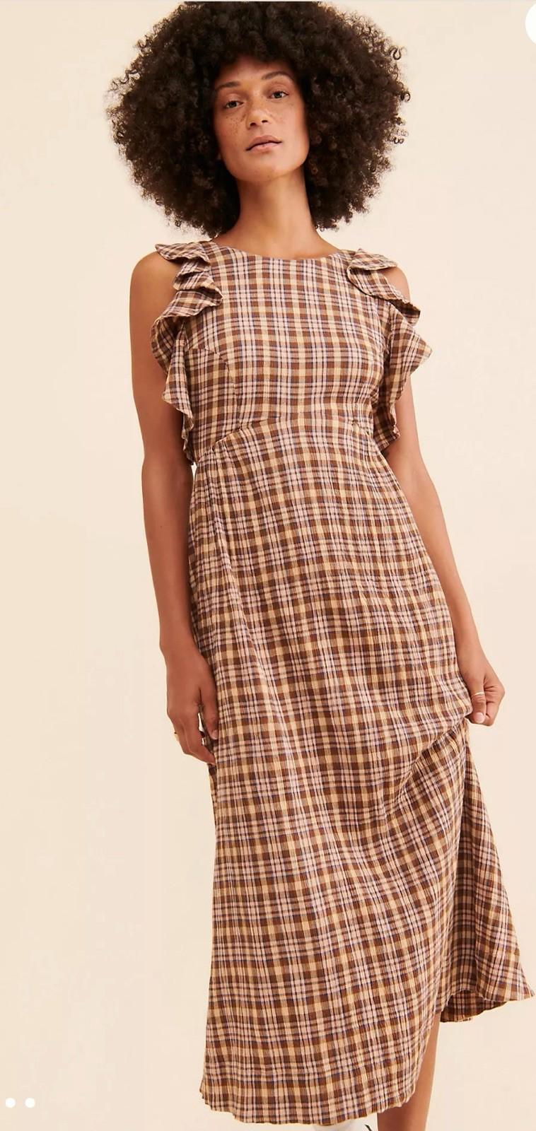 The Odells Free People Plaid Brooke Maxi Dress in a brown plaid. Small NWT