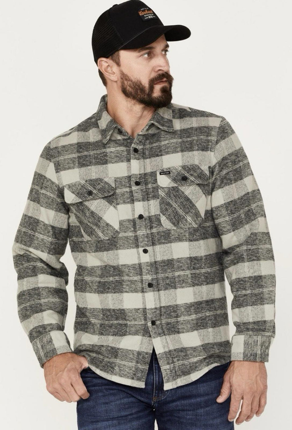 Brixton Men's Bowery Heavy Weight L/S Flannel Shirt S - Black / Charcoal NEW