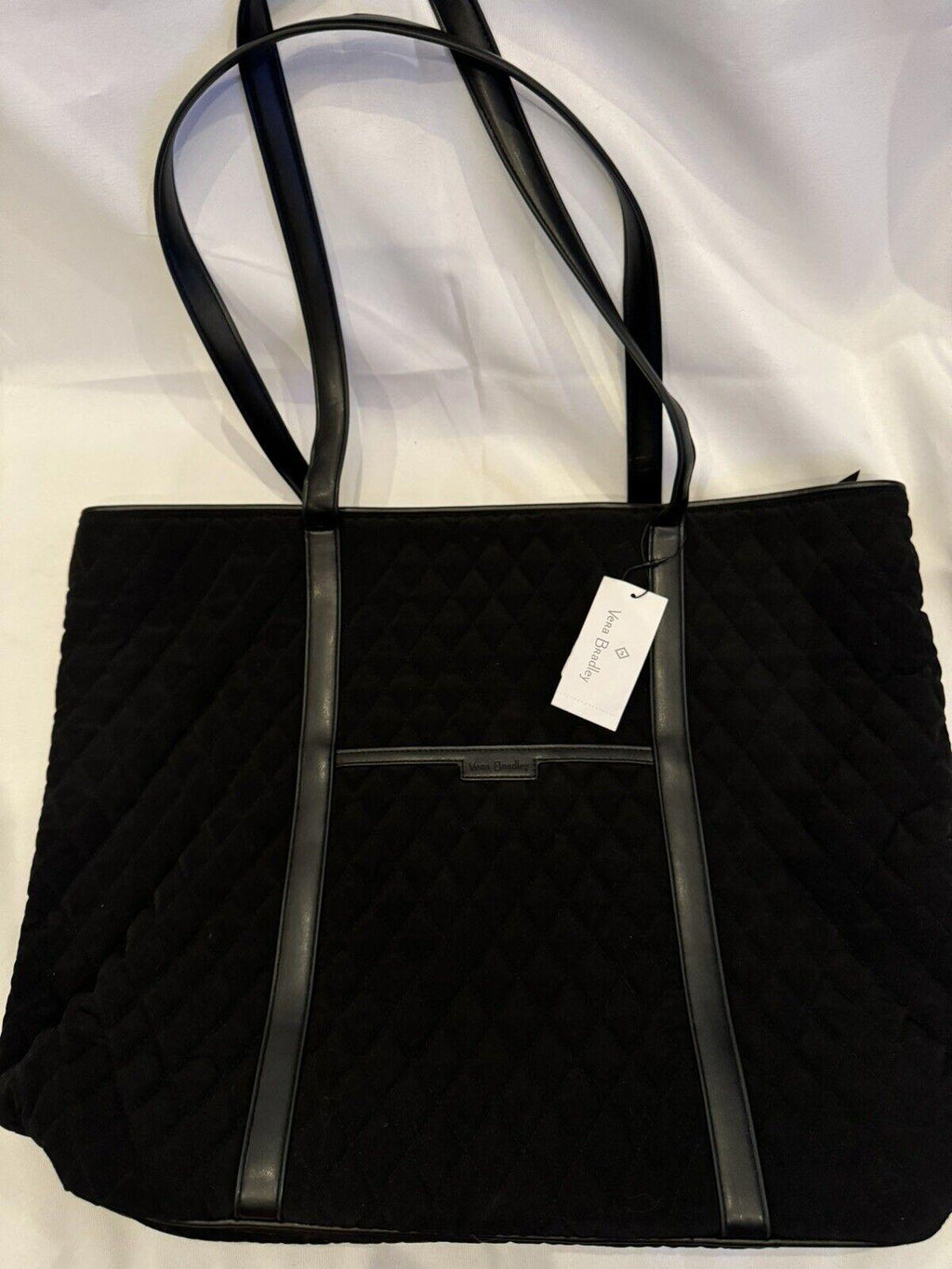 Vera Bradley™ Classic BLACK Quilted Fabric Tote/Handbag/Shoulder Bag-Rose Lining