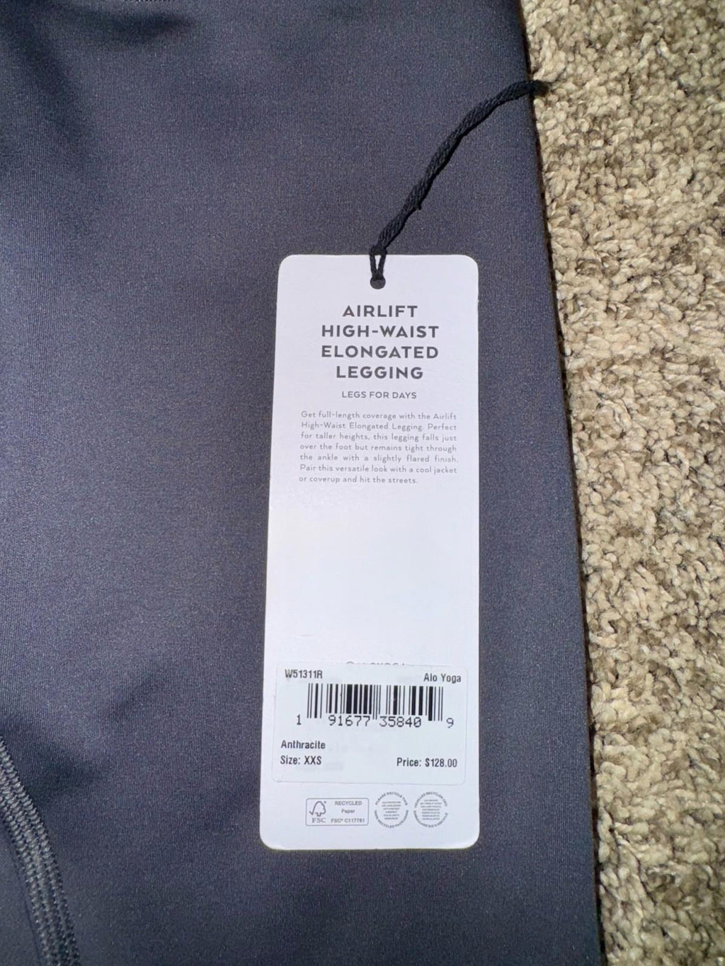 Alo Pants Anthracite Gray Size XXS Airlift High-Waist Elongated Flared-Fit NEW