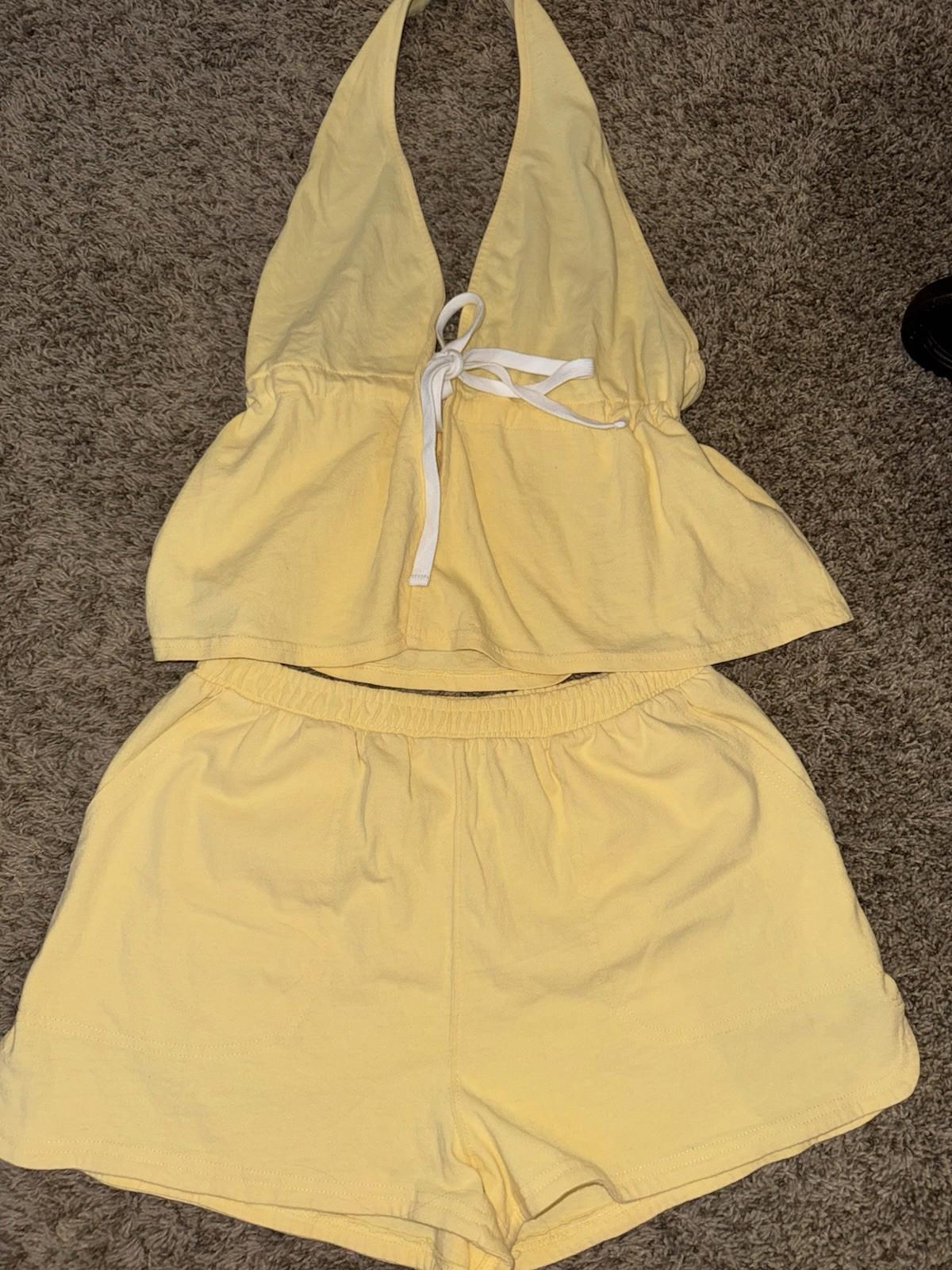New Free People Free-est Allegra Set  YELLOW banana cream Vacay Sz Small