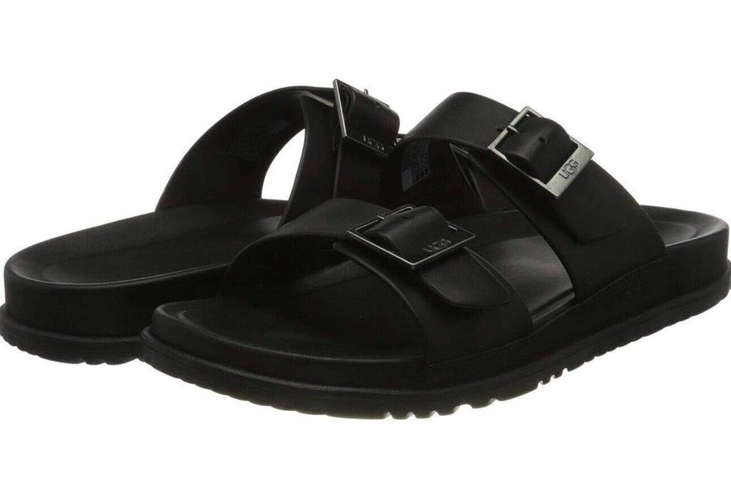 UGG Mens Wainscott Buckle Slide Black Leather 10 NEW!