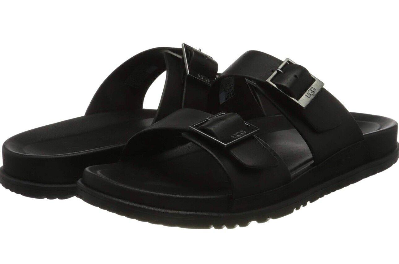 UGG Mens Wainscott Buckle Slide Black Leather 10 NEW!