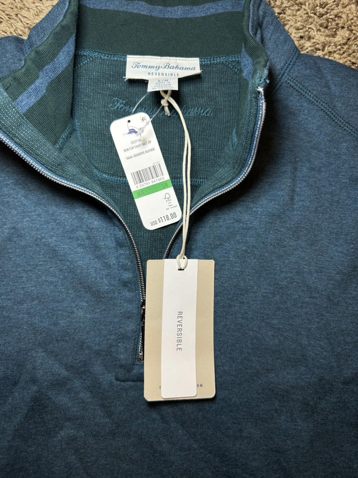 NWT Tommy Bahama Men's NEW FLIP COAST HALF ZIP16464-SEAGROVE HEATHER Large NEW