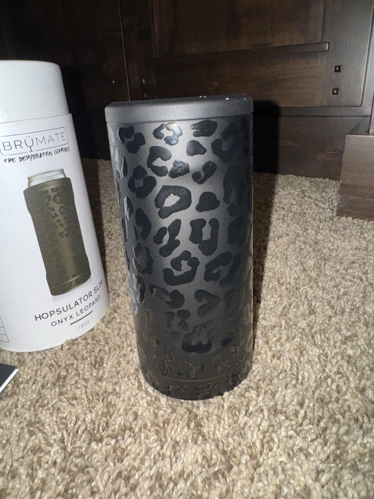 Brumate Hopsulator Slim Can Cooler Tumbler 12 oz Drink Holder Onyx Leopard Black