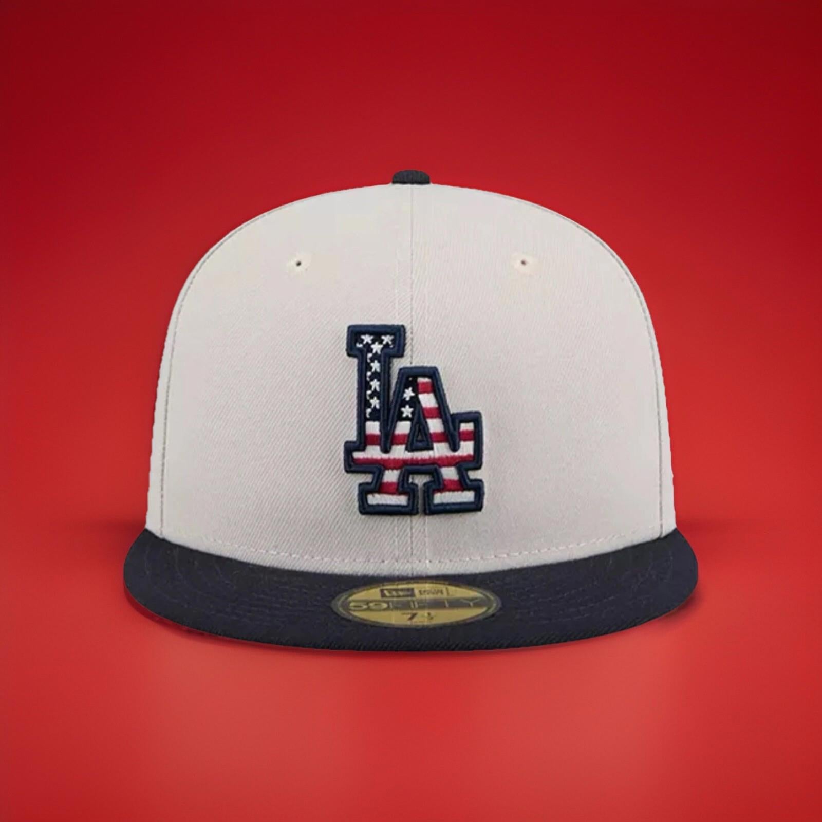NEW LA Dodgers New Era Khaki/Black Fourth of July 59FIFTY Fitted Hat Size 7