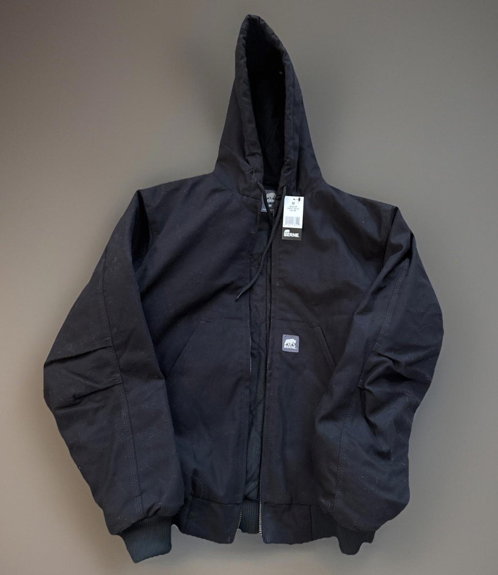 Men's Berne Black Hooded Active Jacket  - Black Size M  HEAVY WORK COAT NEW