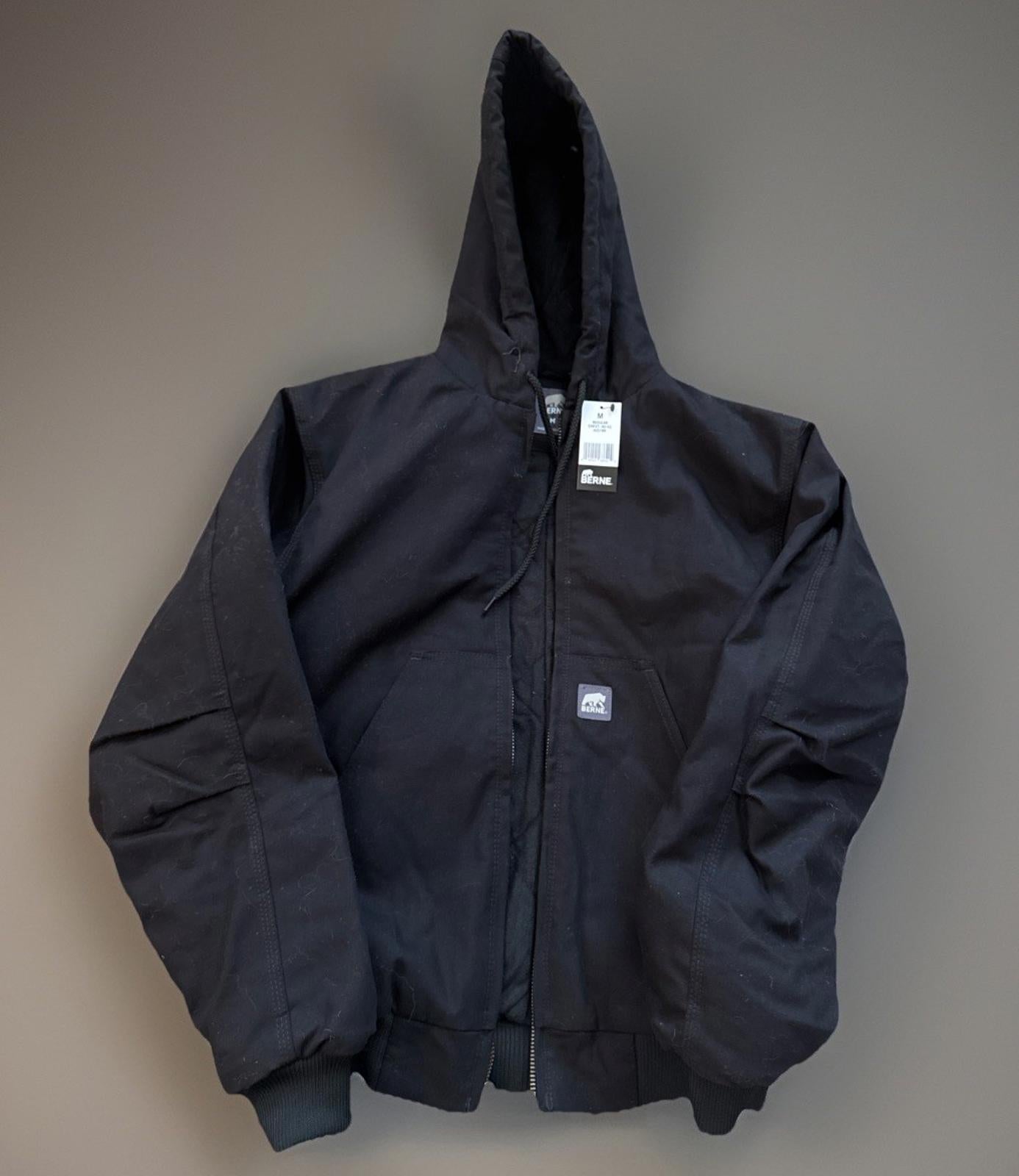 Men's Berne Black Hooded Active Jacket  - Black Size M  HEAVY WORK COAT NEW