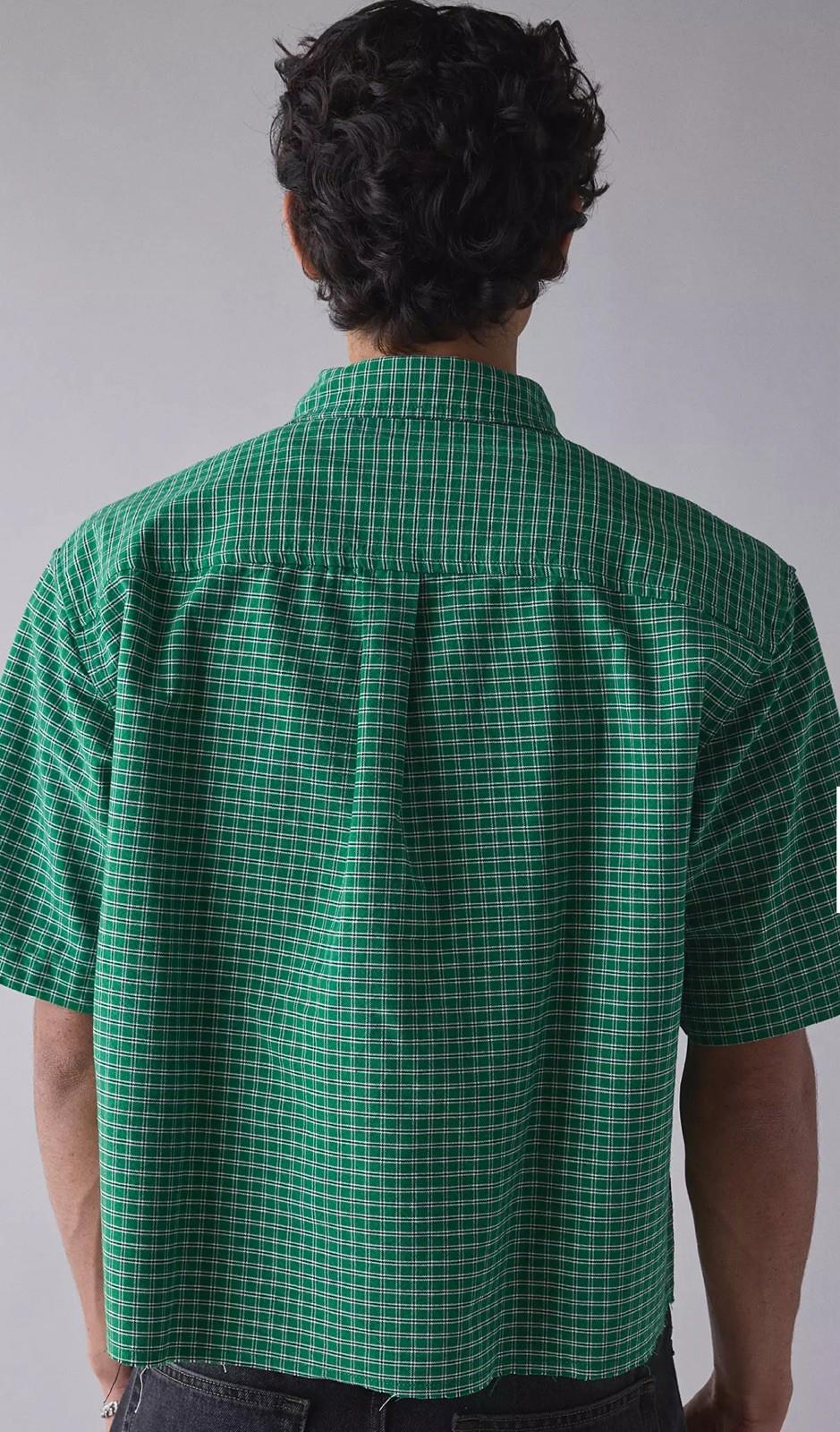 NEW UO Check Pattern Cutoff Oxford Shirt L GREEN. NWT