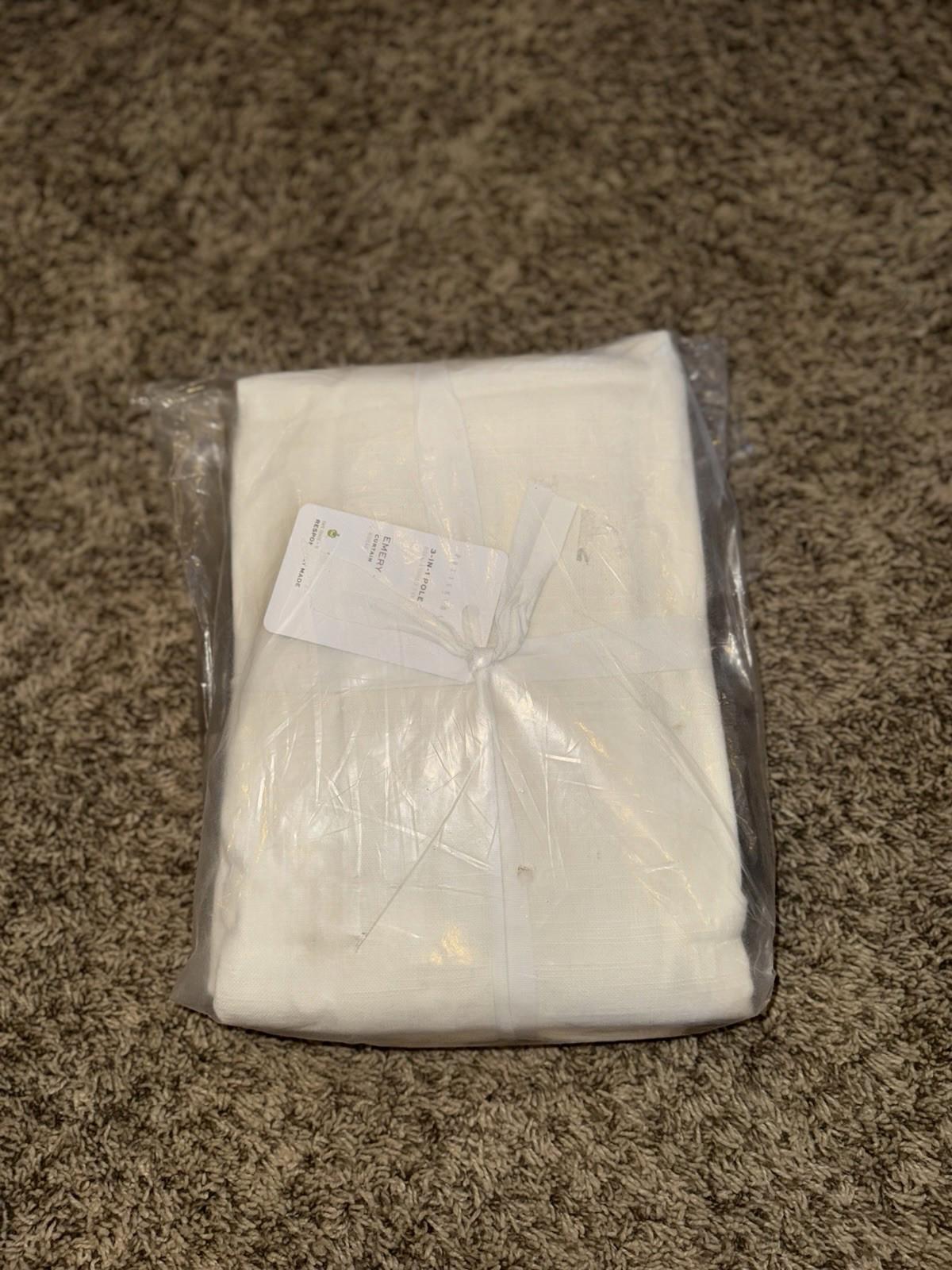 2- Pottery Barn Emery 3-in-1 Pole Top Linen Cotton Lined Curtains 96x65 IVORY